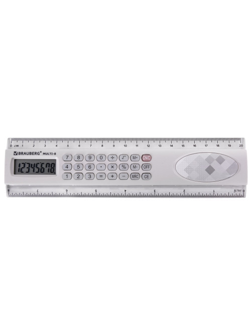 Калькулятор с линейкой 20 см, BRAUBERG MULTI-8 (53x210 мм), 8 разрядов, 250540