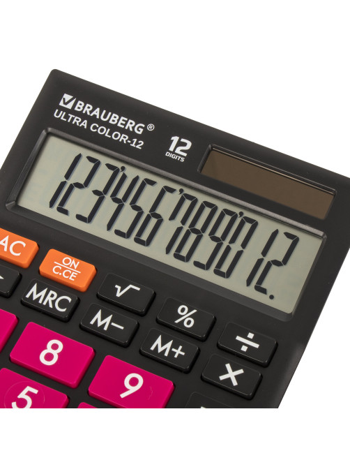 Калькулятор настольный BRAUBERG ULTRA COLOR-12-BKWR (192x143 мм), 12 разрядов, двойное питание, ЧЕРНО-МАЛИНОВЫЙ, 250500