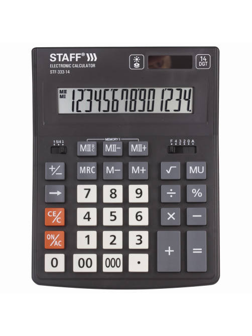 Калькулятор настольный STAFF PLUS STF-333 (200x154 мм), 14 разрядов, двойное питание, 250416