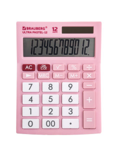 Калькулятор настольный BRAUBERG ULTRA PASTEL-12-PK (192x143 мм), 12 разрядов, двойное питание, РОЗОВЫЙ, 250503