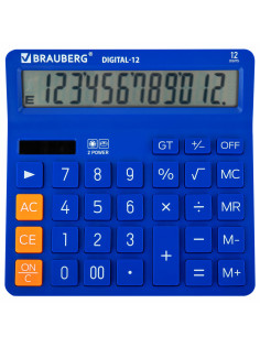 Калькулятор настольный BRAUBERG DIGITAL-12-BL (151х152 мм), 12 разрядов, двойное питание, СИНИЙ, 272969