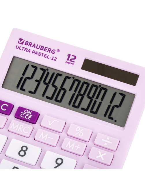 Калькулятор настольный BRAUBERG ULTRA PASTEL-12-PR (192x143 мм), 12 разрядов, двойное питание, СИРЕНЕВЫЙ, 250505
