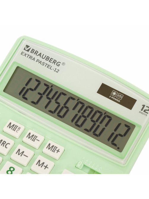 Калькулятор настольный BRAUBERG EXTRA PASTEL-12-LG (206x155 мм), 12 разрядов, двойное питание, МЯТНЫЙ, 250488
