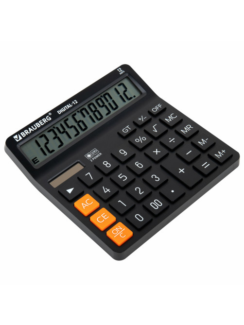 Калькулятор настольный BRAUBERG DIGITAL-12-BK (151х152 мм), 12 разрядов, двойное питание, ЧЕРНЫЙ, 272968