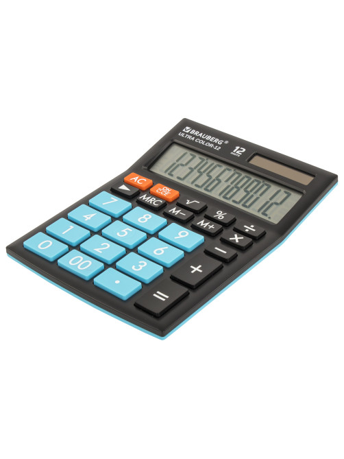 Калькулятор настольный BRAUBERG ULTRA COLOR-12-BKBU (192x143 мм), 12 разрядов, двойное питание, ЧЕРНО-ГОЛУБОЙ, 250497