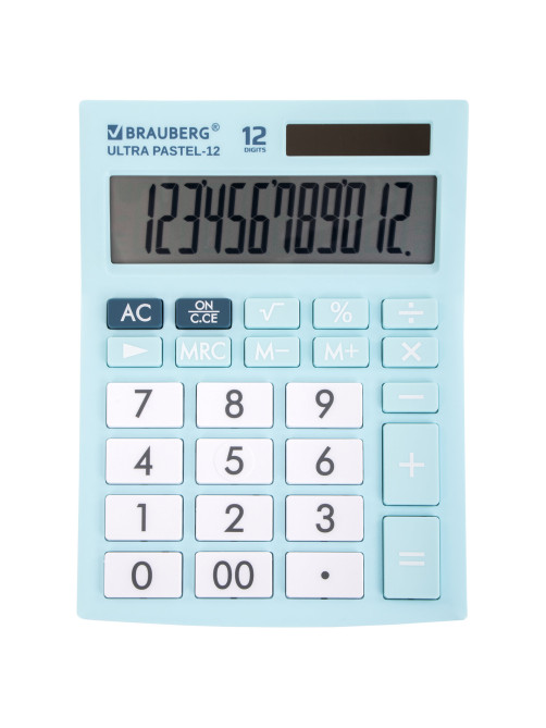 Калькулятор настольный BRAUBERG ULTRA PASTEL-12-LB (192x143 мм), 12 разрядов, двойное питание, ГОЛУБОЙ, 250502