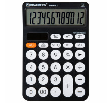 Калькулятор настольный BRAUBERG STYLE-12-BK (157х106 мм), 12 разрядов, двойное питание, ЧЕРНЫЙ, 272965