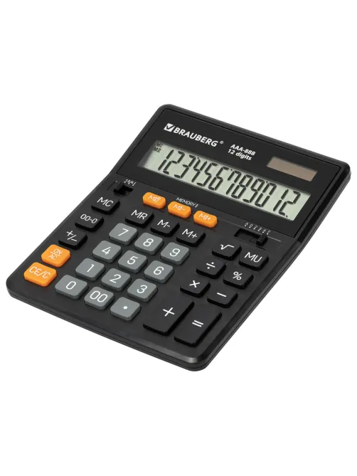 Калькулятор настольный BRAUBERG AAA-888 (202x159 мм), 12 разрядов, ЧЕРНЫЙ, двойное питание, 273981