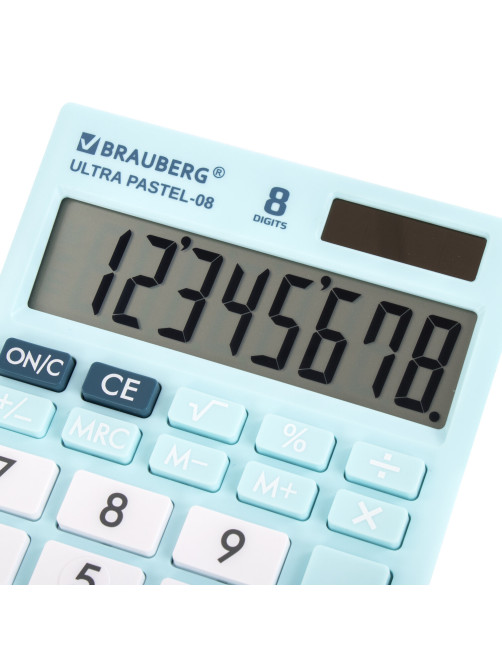 Калькулятор настольный BRAUBERG ULTRA PASTEL-08-LB, КОМПАКТНЫЙ (154x115 мм), 8 разрядов, двойное питание, ГОЛУБОЙ, 250513