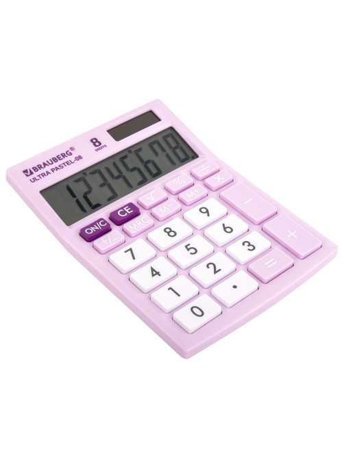 Калькулятор настольный BRAUBERG ULTRA PASTEL-08-PR, КОМПАКТНЫЙ (154x115 мм), 8 разрядов, двойное питание, СИРЕНЕВЫЙ, 250516