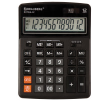 Калькулятор настольный BRAUBERG EXTRA-12-BK (206x155 мм), 12 разрядов, двойное питание, ЧЕРНЫЙ, 250481