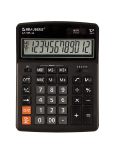 Калькулятор настольный BRAUBERG EXTRA-12-BK (206x155 мм), 12 разрядов, двойное питание, ЧЕРНЫЙ, 250481