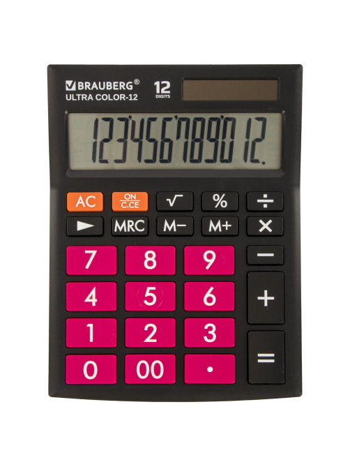 Калькулятор настольный BRAUBERG ULTRA COLOR-12-BKWR (192x143 мм), 12 разрядов, двойное питание, ЧЕРНО-МАЛИНОВЫЙ, 250500