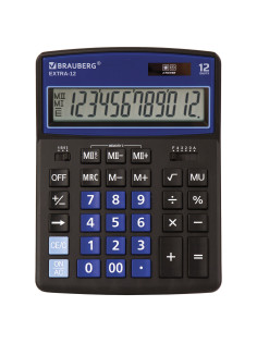 Калькулятор настольный BRAUBERG EXTRA-12-BKBU (206x155 мм), 12 разрядов, двойное питание, ЧЕРНО-СИНИЙ, 250472