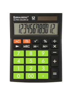 Калькулятор настольный BRAUBERG ULTRA COLOR-12-BKLG (192x143 мм), 12 разрядов, двойное питание, ЧЕРНО-САЛАТОВЫЙ, 250498