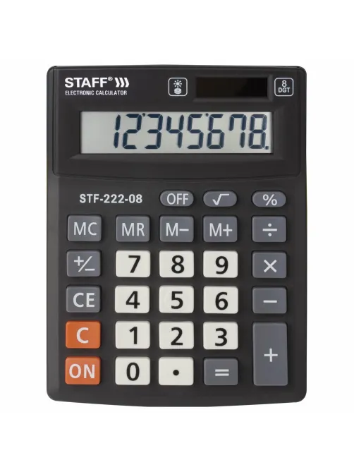 Калькулятор настольный STAFF PLUS STF-222, КОМПАКТНЫЙ (138x103 мм), 8 разрядов, двойное питание, 250418