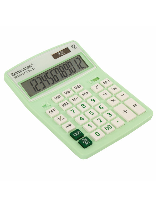 Калькулятор настольный BRAUBERG EXTRA PASTEL-12-LG (206x155 мм), 12 разрядов, двойное питание, МЯТНЫЙ, 250488