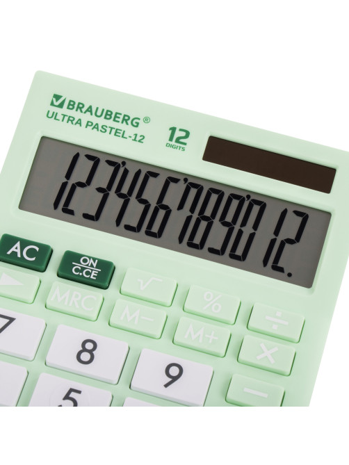 Калькулятор настольный BRAUBERG ULTRA PASTEL-12-LG (192x143 мм), 12 разрядов, двойное питание, МЯТНЫЙ, 250504