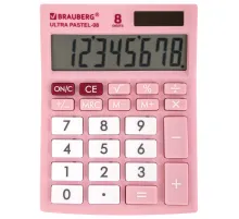 Калькулятор настольный BRAUBERG ULTRA PASTEL-08-PK, КОМПАКТНЫЙ (154x115 мм), 8 разрядов, двойное питание, РОЗОВЫЙ, 250514