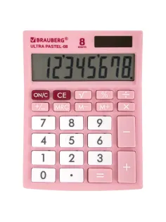 Калькулятор настольный BRAUBERG ULTRA PASTEL-08-PK, КОМПАКТНЫЙ (154x115 мм), 8 разрядов, двойное питание, РОЗОВЫЙ, 250514