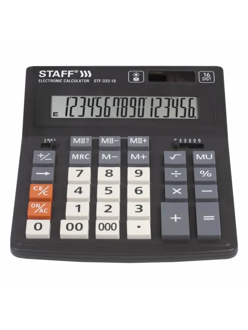 Калькулятор настольный STAFF PLUS STF-333 (200x154 мм), 16 разрядов, двойное питание, 250417