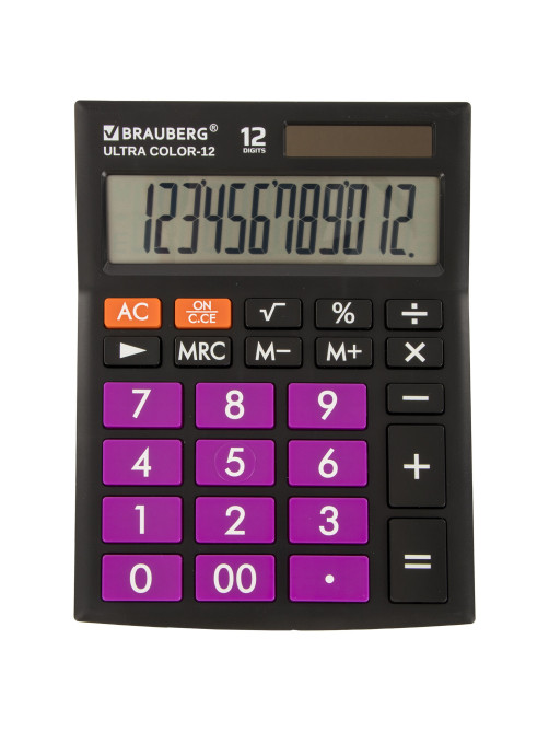Калькулятор настольный BRAUBERG ULTRA COLOR-12-BKPR (192x143 мм), 12 разрядов, двойное питание, ЧЕРНО-ФИОЛЕТОВЫЙ, 250501