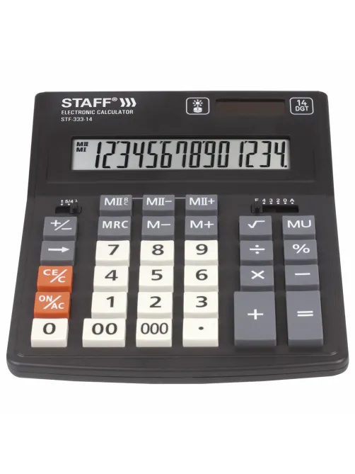 Калькулятор настольный STAFF PLUS STF-333 (200x154 мм), 14 разрядов, двойное питание, 250416