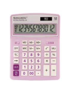 Калькулятор настольный BRAUBERG EXTRA PASTEL-12-PR (206x155 мм), 12 разрядов, двойное питание, СИРЕНЕВЫЙ, 250489