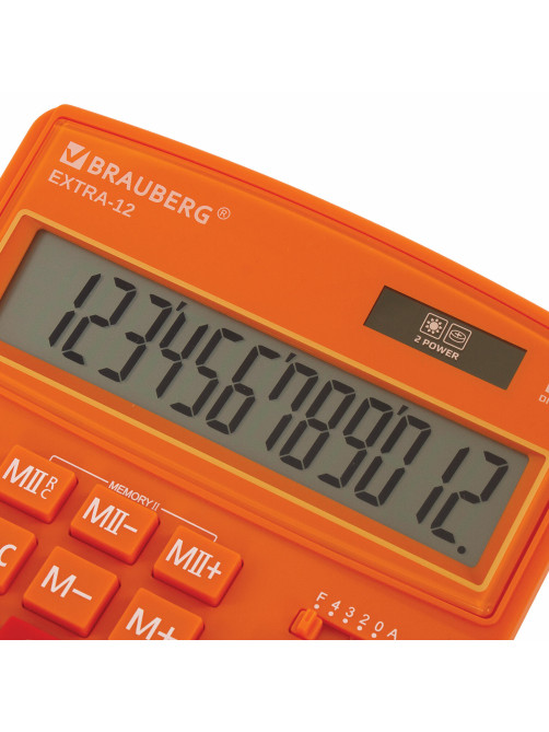 Калькулятор настольный BRAUBERG EXTRA-12-RG (206x155 мм), 12 разрядов, двойное питание, ОРАНЖЕВЫЙ, 250485