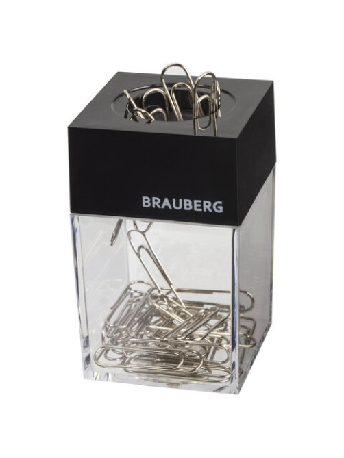 Скрепочница магнитная BRAUBERG с 30 скрепками, прозрачный корпус, 225189