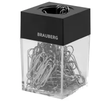 Скрепочница магнитная BRAUBERG со 100 никелированными скрепками 28 мм, прозрачный корпус, 228400