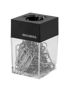 Скрепочница магнитная BRAUBERG со 100 никелированными скрепками 28 мм, прозрачный корпус, 228400
