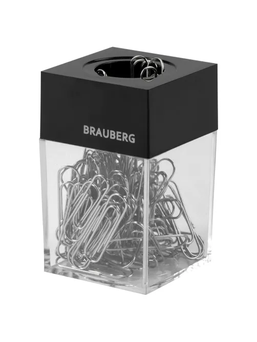 Скрепочница магнитная BRAUBERG со 100 никелированными скрепками 28 мм, прозрачный корпус, 228400