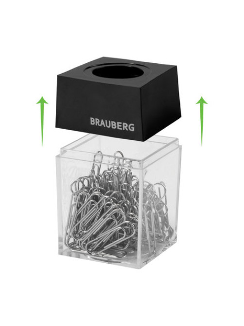 Скрепочница магнитная BRAUBERG со 100 никелированными скрепками 28 мм, прозрачный корпус, 228400
