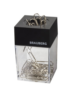 Скрепочница магнитная BRAUBERG с 30 скрепками, прозрачный корпус, 225189