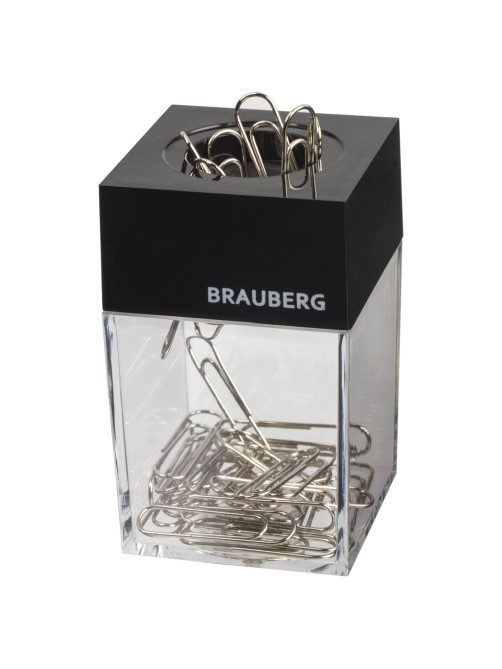 Скрепочница магнитная BRAUBERG с 30 скрепками, прозрачный корпус, 225189