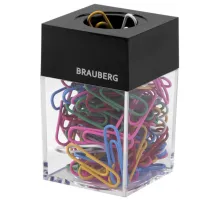 Скрепочница магнитная BRAUBERG со 100 цветными скрепками 28 мм, прозрачный корпус, 228401