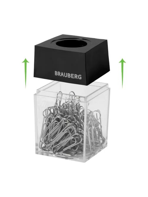 Скрепочница магнитная BRAUBERG со 100 никелированными скрепками 28 мм, прозрачный корпус, 228400