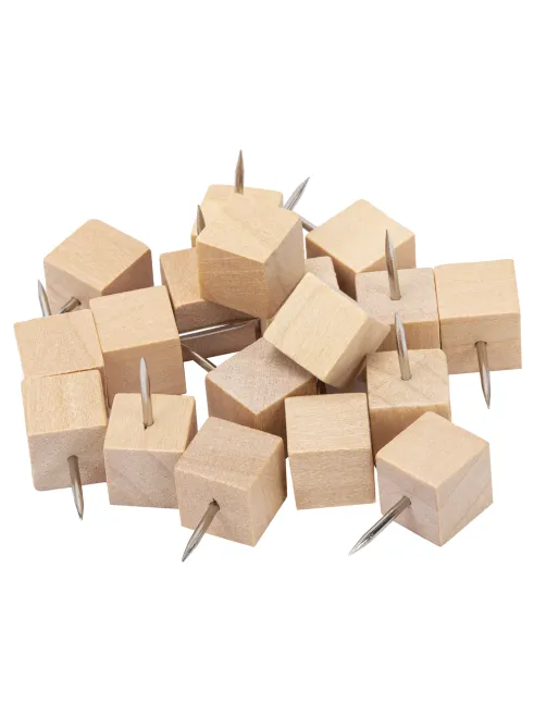 Силовые кнопки-гвоздики BRAUBERG WOOD, деревянные (кубики), 50 штук, 10 мм, 272762