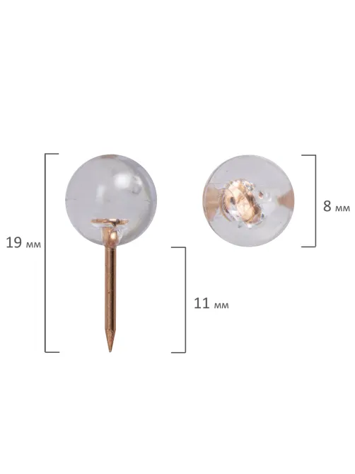 Силовые кнопки-гвоздики BRAUBERG CLEAR & GOLD, прозрачные с золотистым (шарики), 100 штук, 11 мм, 272760