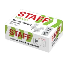 Силовые кнопки-гвоздики прозрачные STAFF 50 штук, в картонной коробке, 227804