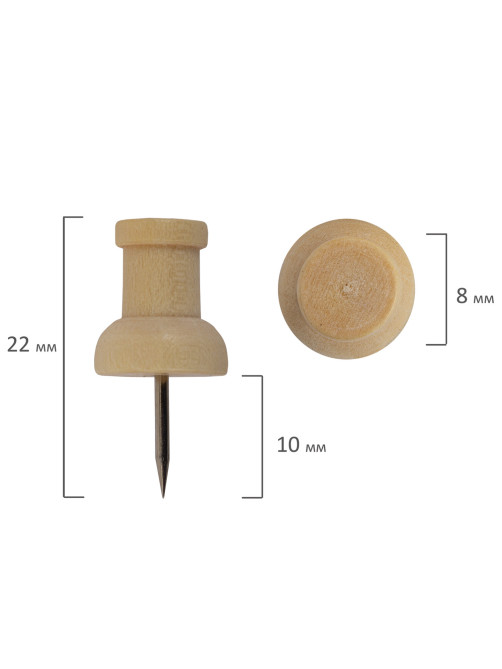 Силовые кнопки-гвоздики BRAUBERG WOOD, деревянные, 30 штук, 10 мм, 272759