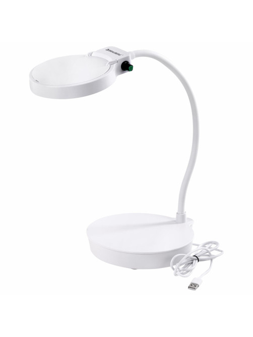 Лупа настольная с LED-ПОДСВЕТКОЙ, диаметр 110 мм, увеличение 3, корпус белый, BRAUBERG, 455930