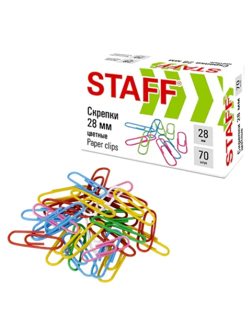 Скрепки STAFF 28 мм, цветные, 70 штук, 271708