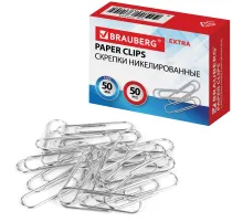 Скрепки большие EXTRA BRAUBERG 50 мм никелированные 50 штук, 271314