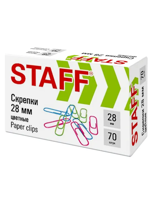 Скрепки STAFF 28 мм, цветные, 70 штук, 271708