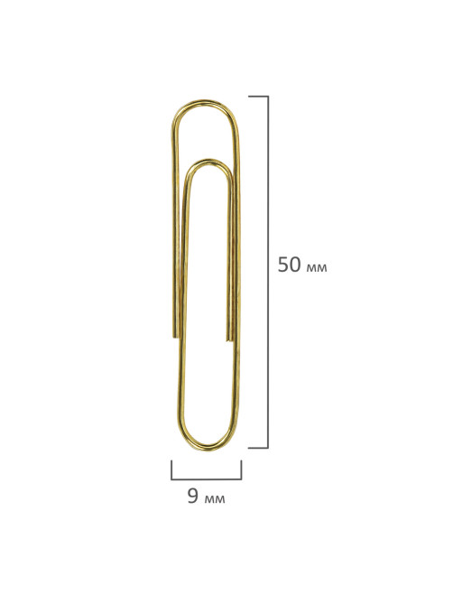 Скрепки большие 50 мм, BRAUBERG, золотистые, 50 шт., в картонной коробке, 270447