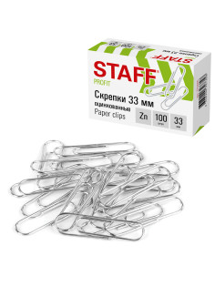 Скрепки STAFF, 33 мм, оцинкованные, 100 шт., в картонной коробке, 270445