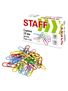 Скрепки STAFF 28 мм, цветные, 70 штук, 271708