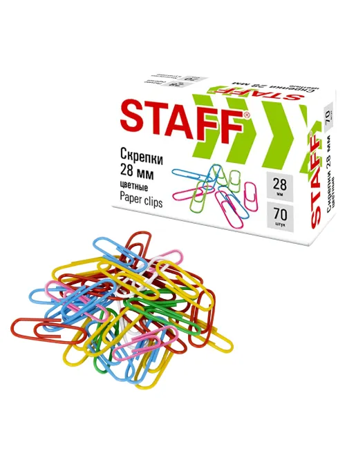 Скрепки STAFF 28 мм, цветные, 70 штук, 271708